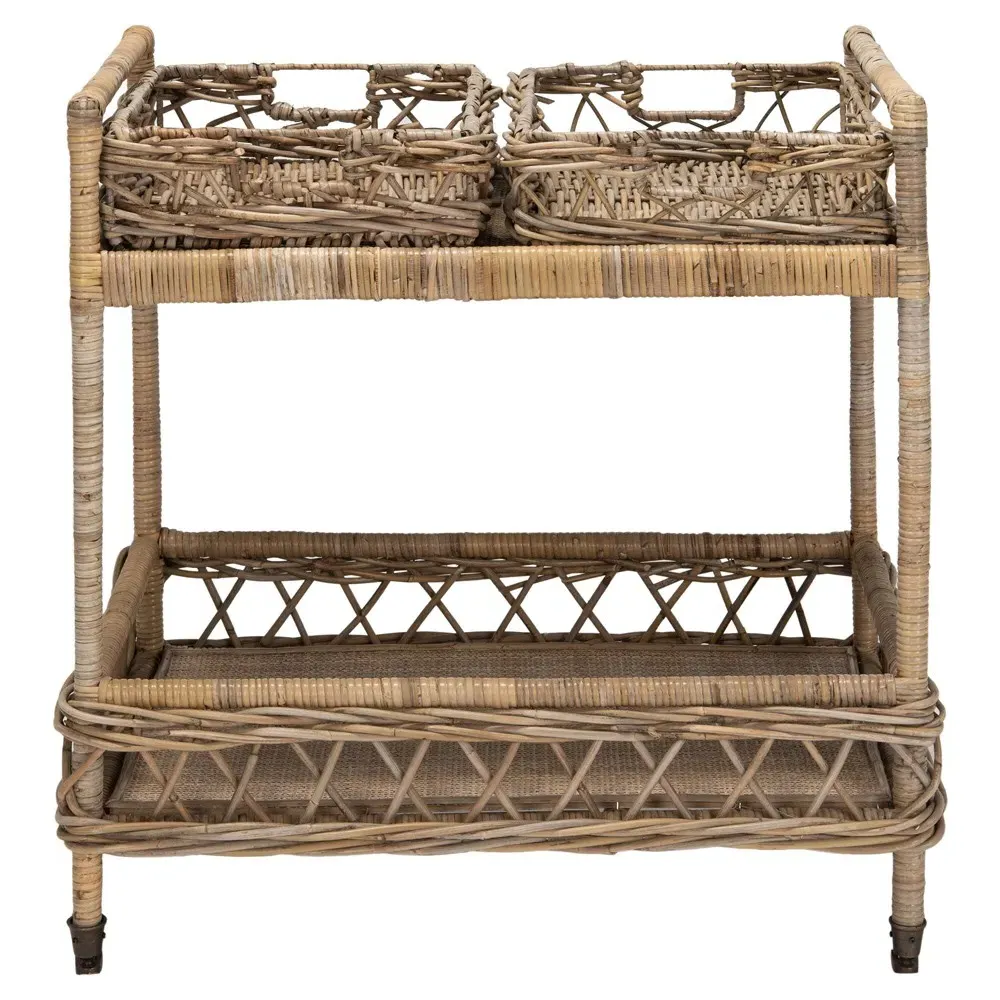 Selena Woven Rattan Bar Cart - Grey image