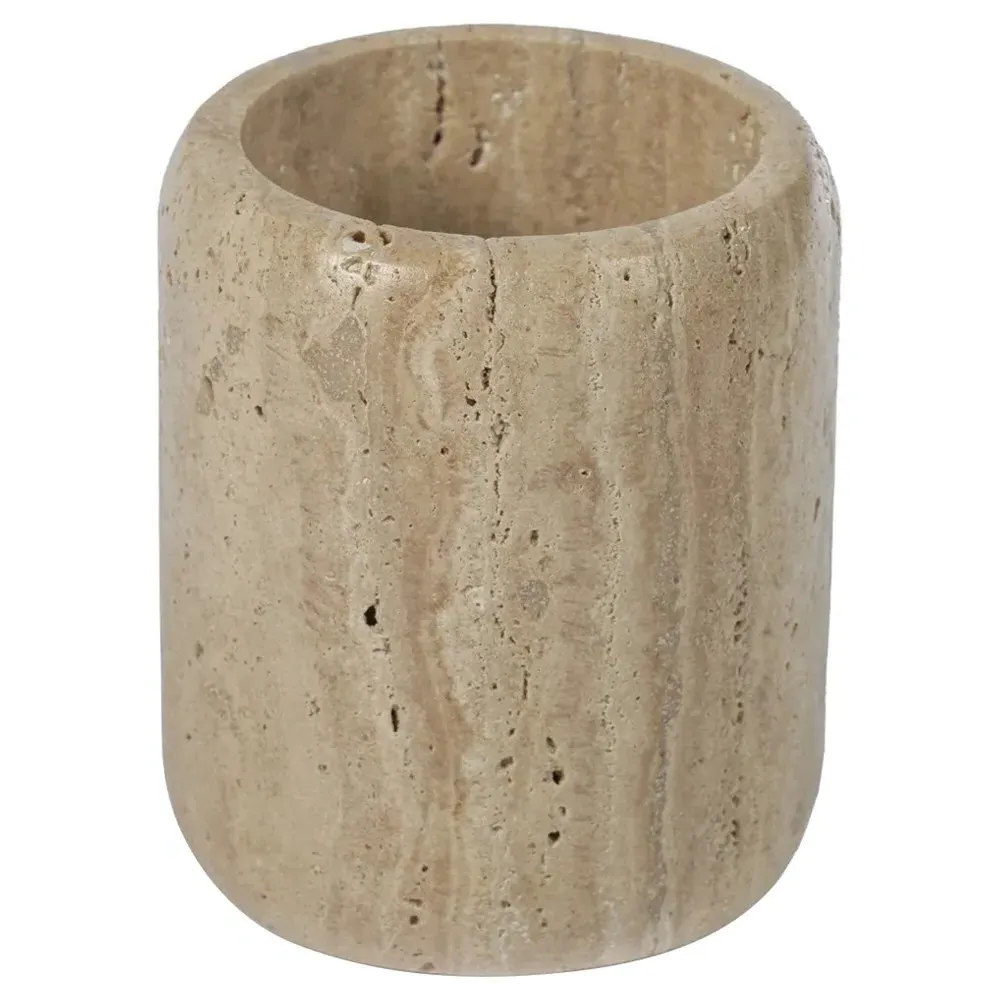 Selene Brush Holder - Beige, Travertine Marble image