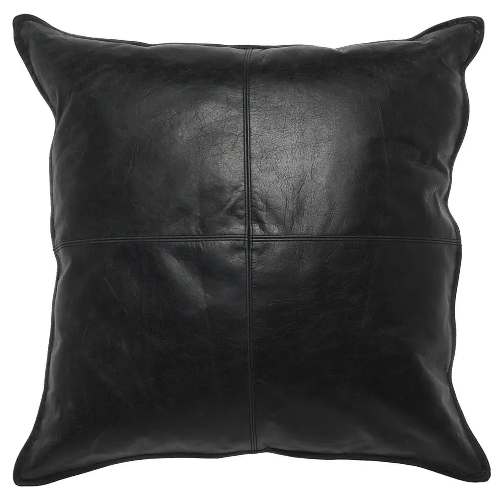 Selene Square Throw Pillow - Black, Leather image