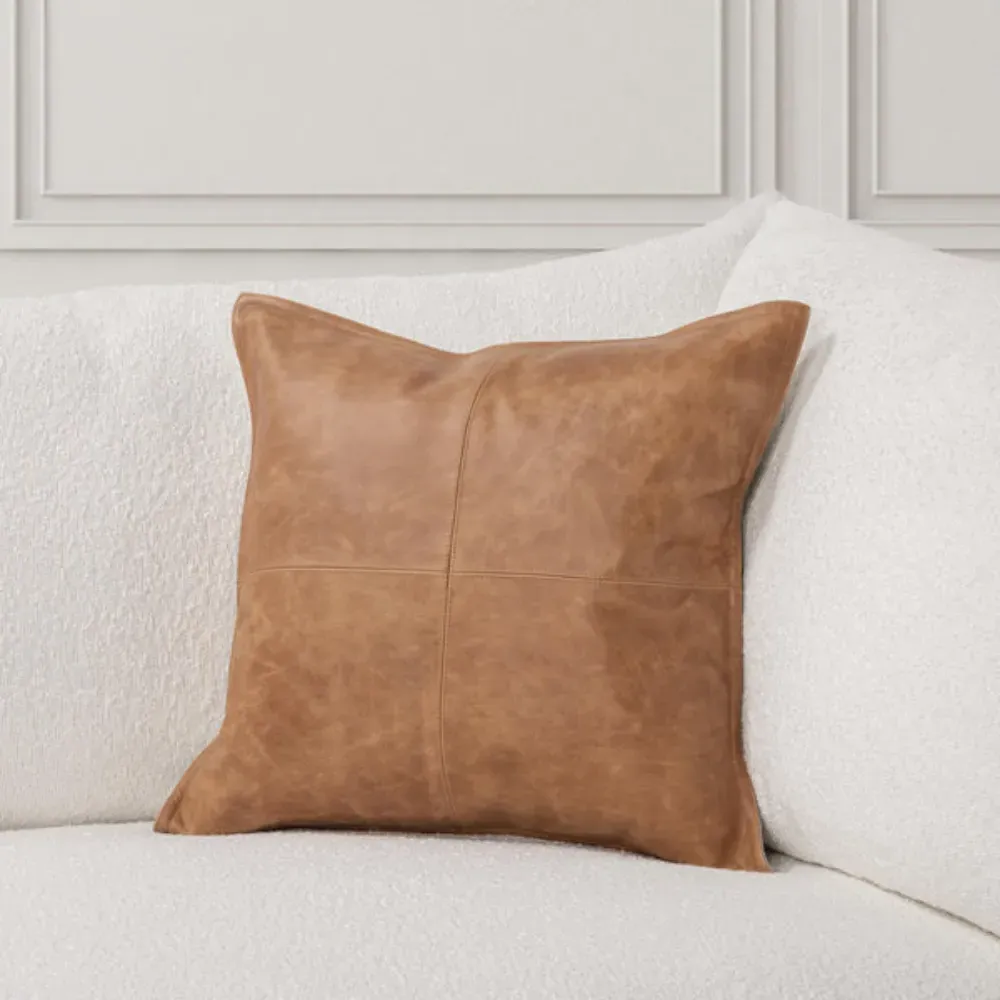 Selene Square Throw Pillow - Chestnut Brown, Leather