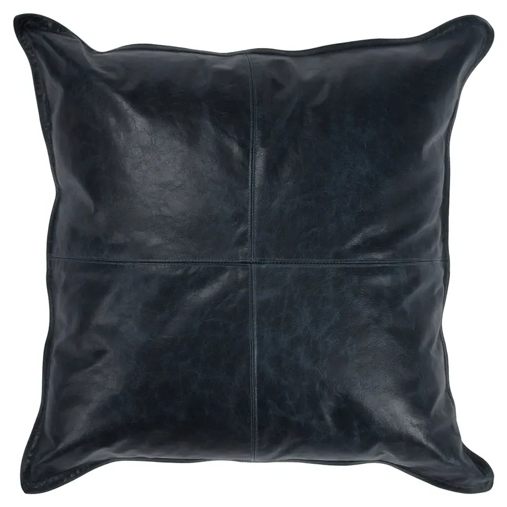 Selene Square Throw Pillow - Dark Blue, Leather