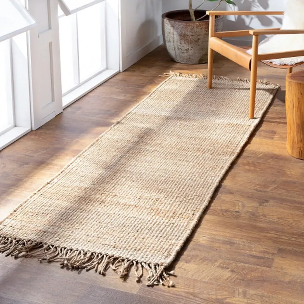 Selina Woven Rug Sample with Fringe - Ivory, Jute
