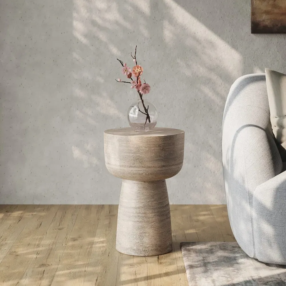 Selwyn Round Pedestal Side Table - Beige, Concrete