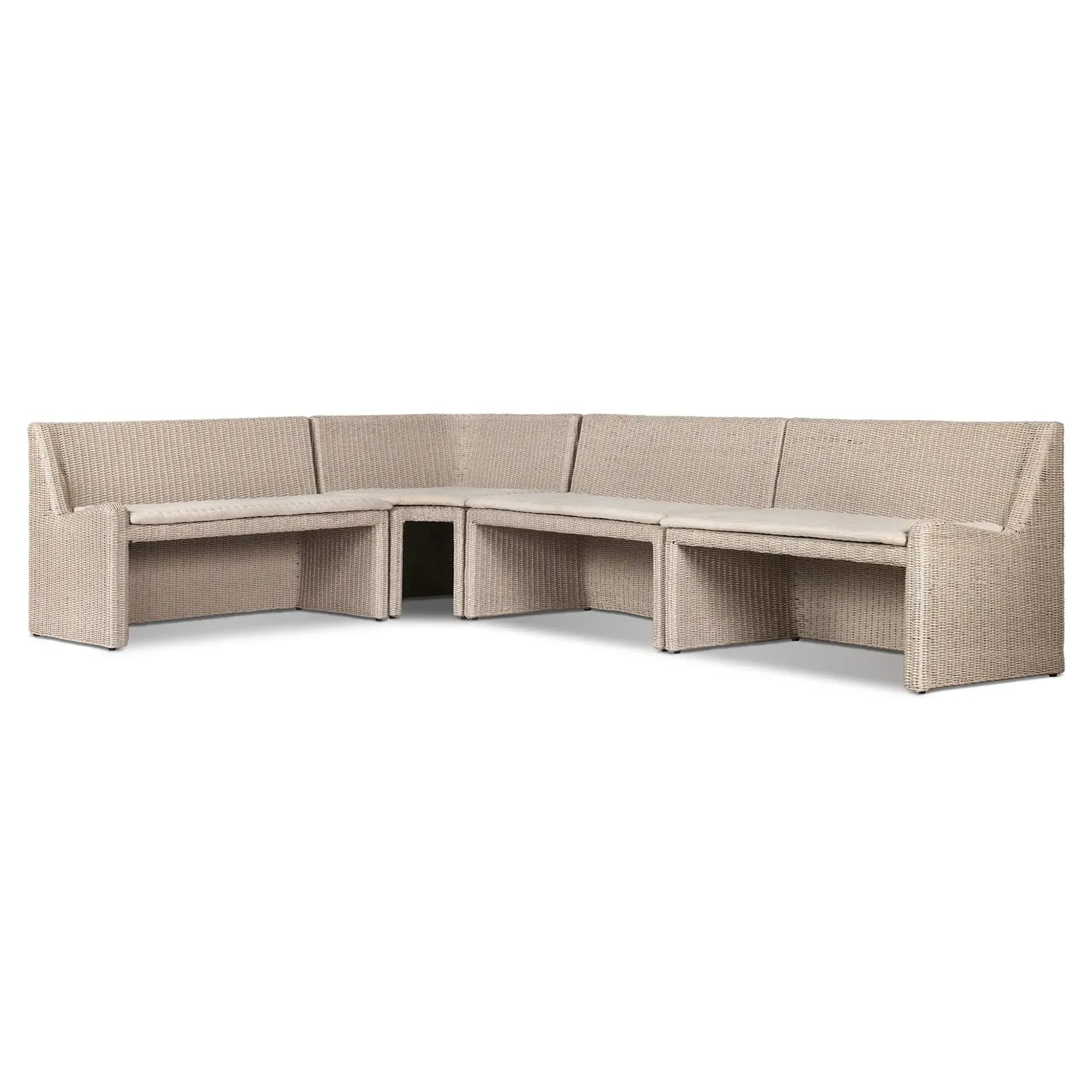 Senna L-Shaped Outdoor Dining Banquette - Vintage White, Rattan