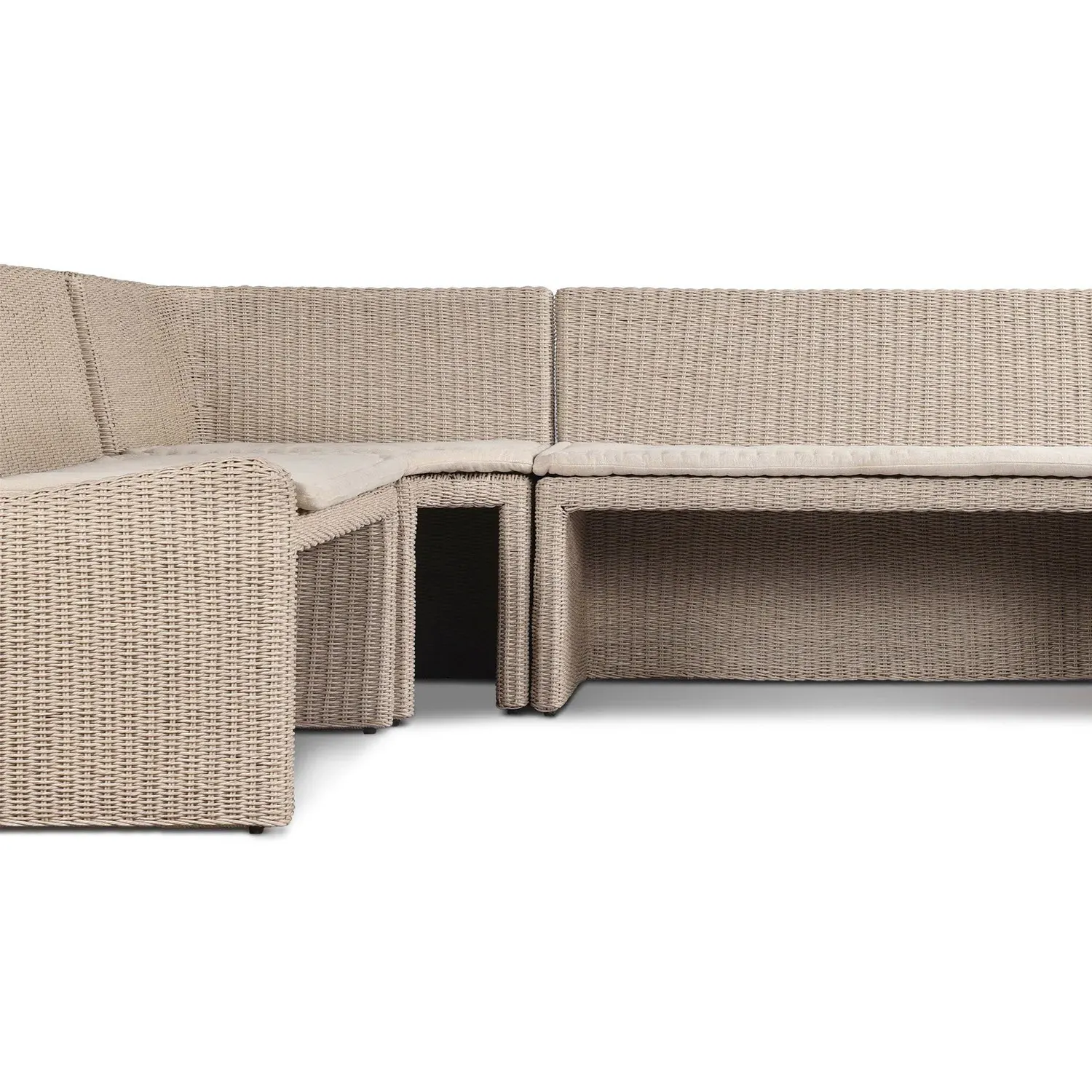 Senna L-Shaped Outdoor Dining Banquette - Vintage White, Rattan