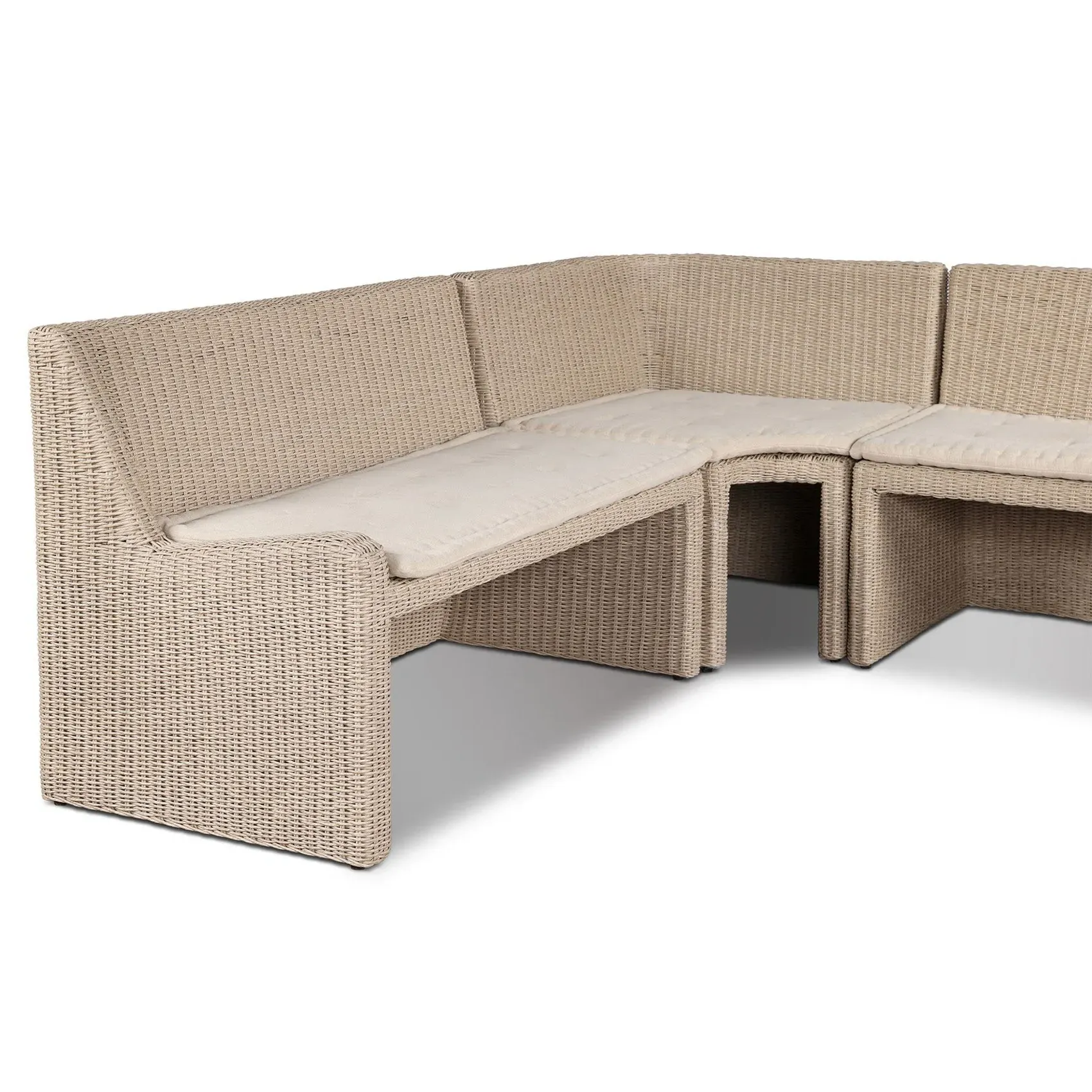 Senna L-Shaped Outdoor Dining Banquette - Vintage White, Rattan