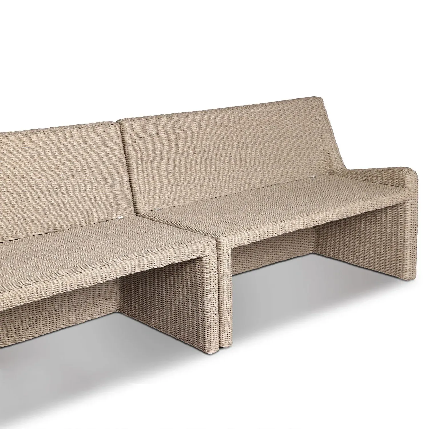 Senna L-Shaped Outdoor Dining Banquette - Vintage White, Rattan