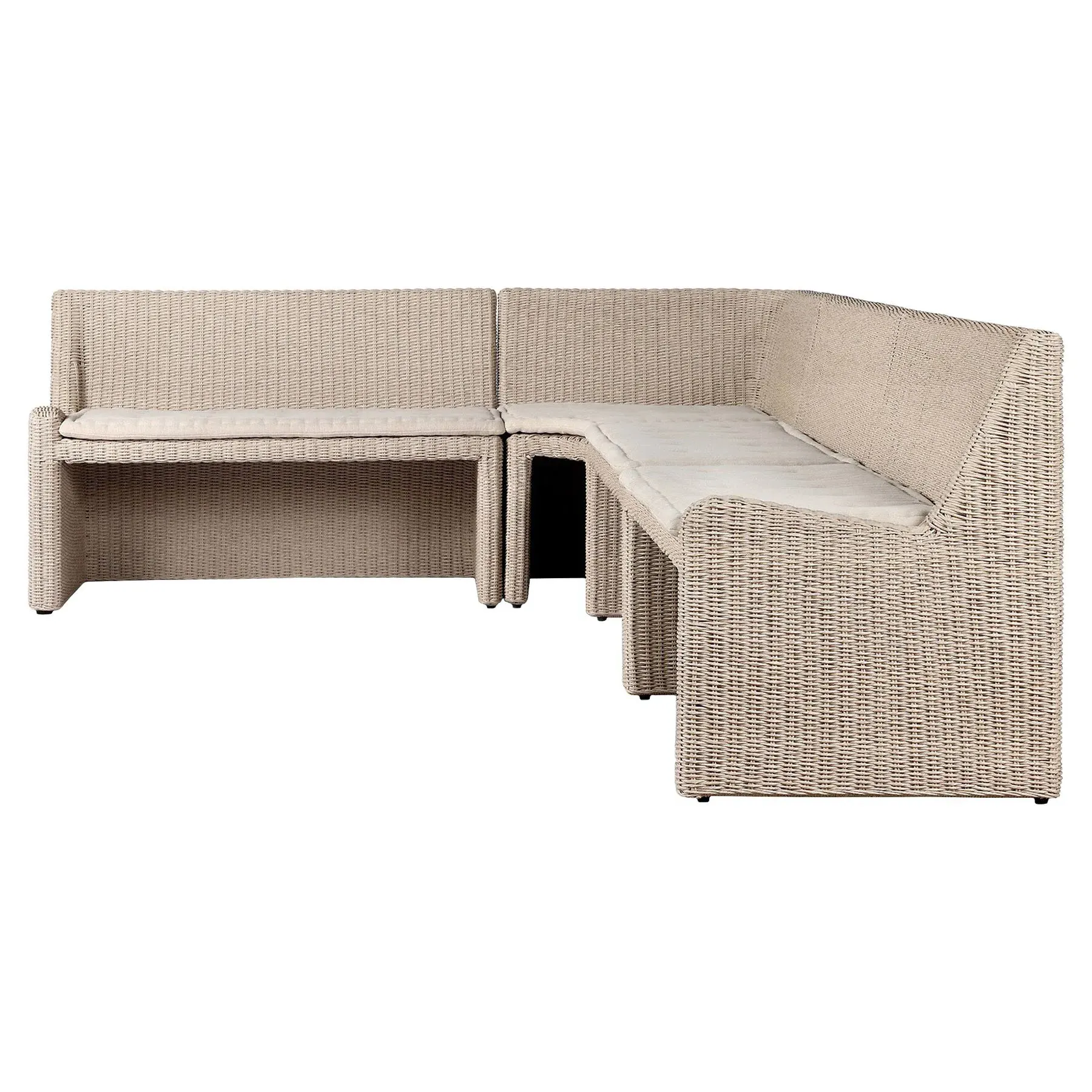Senna L-Shaped Outdoor Dining Banquette - Vintage White, Rattan