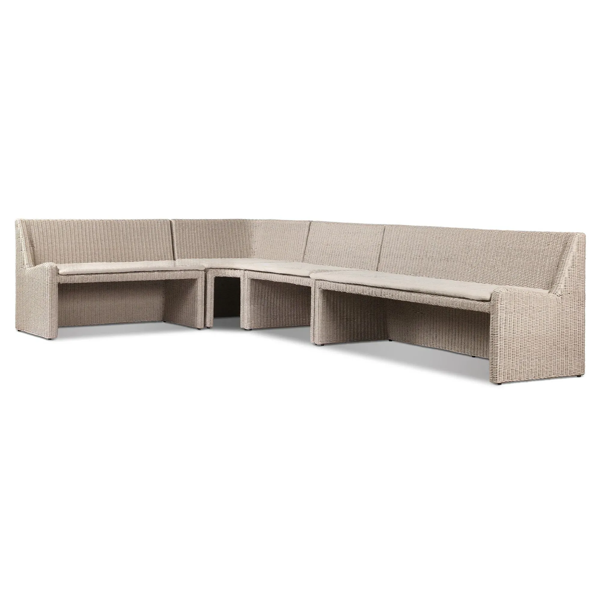 Senna L-Shaped Outdoor Dining Banquette - Vintage White, Rattan