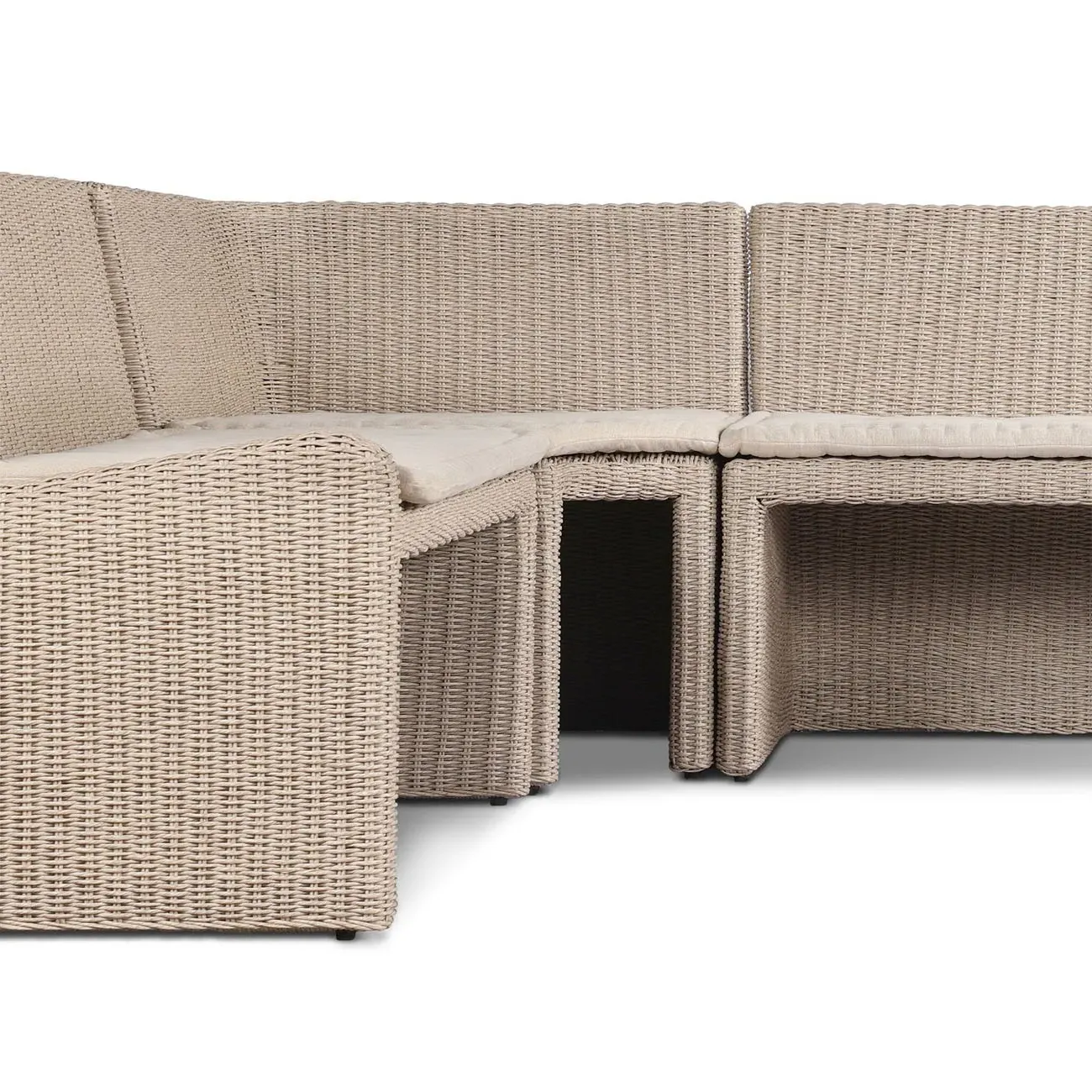 Senna L-Shaped Outdoor Dining Banquette - Vintage White, Rattan