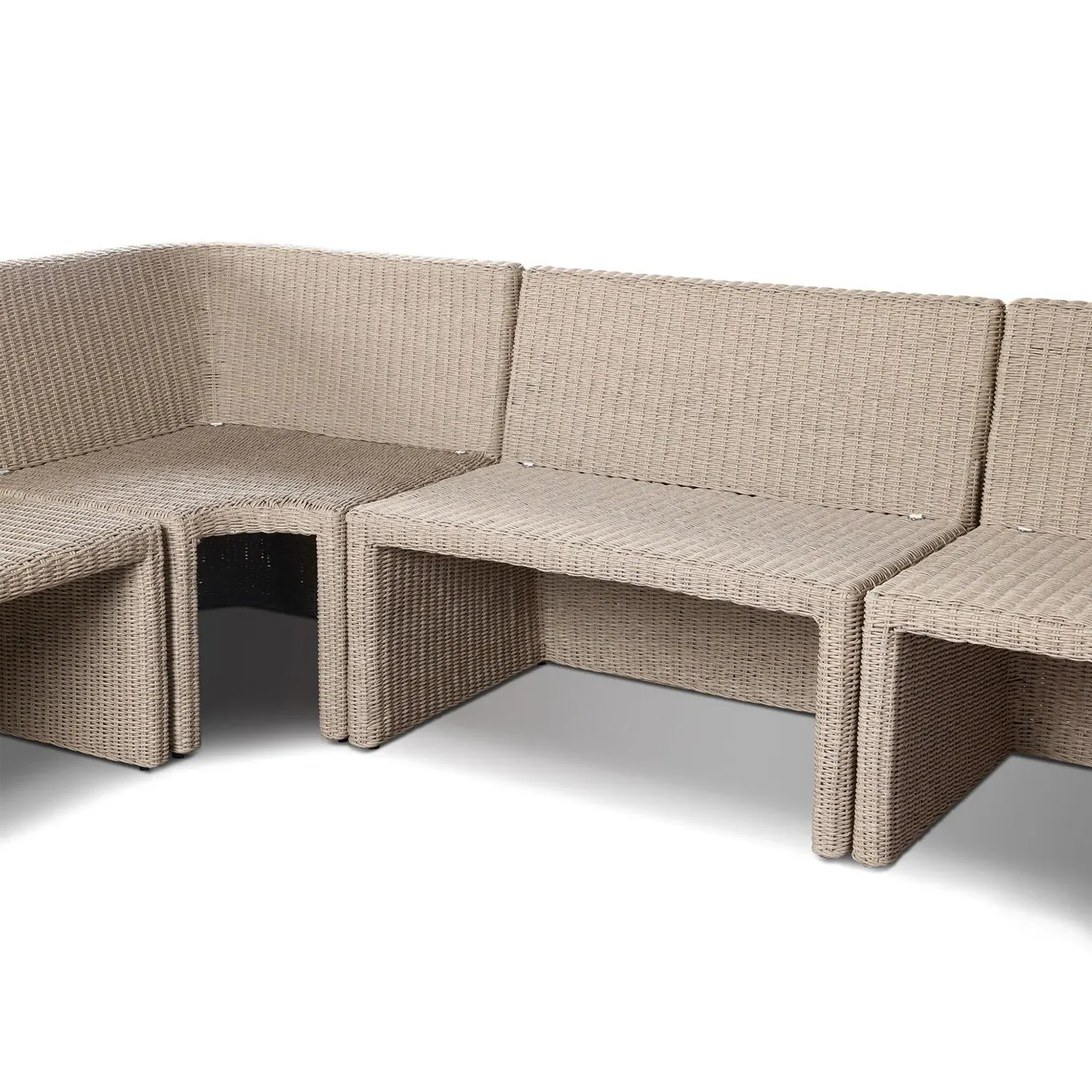 Senna L-Shaped Outdoor Dining Banquette - Vintage White, Rattan