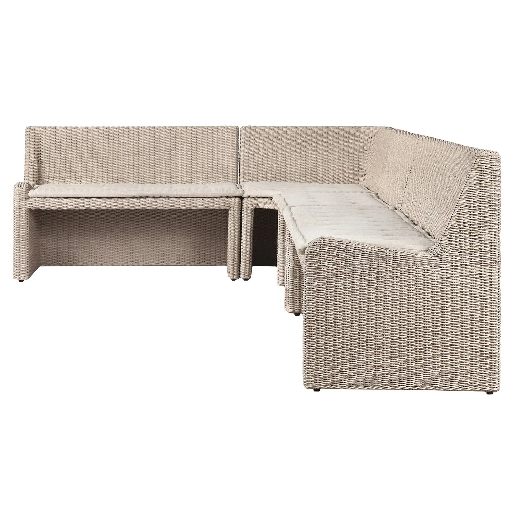 Senna L-Shaped Outdoor Dining Banquette - Vintage White, Rattan