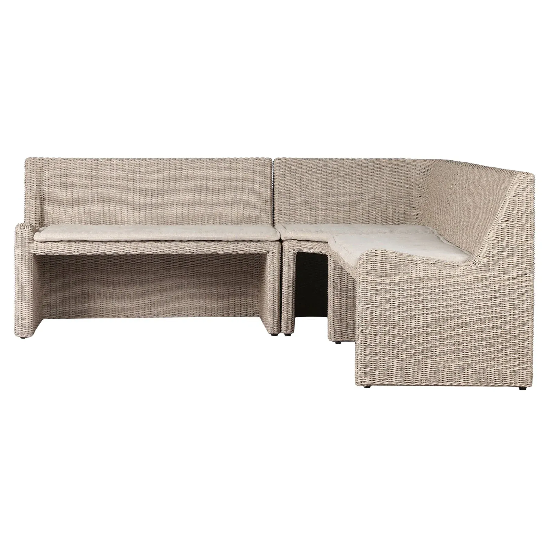 Senna L-Shaped Outdoor Dining Banquette - Vintage White, Rattan image