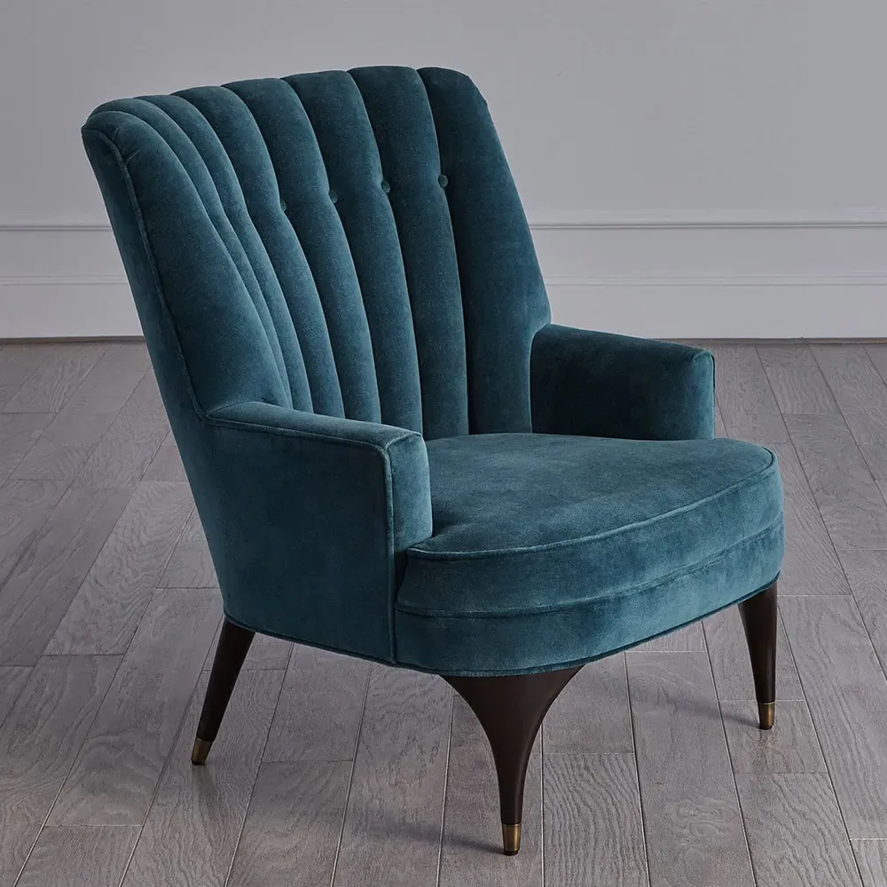 Serena Channel Tufted Arm Chair - Blue, Velvet