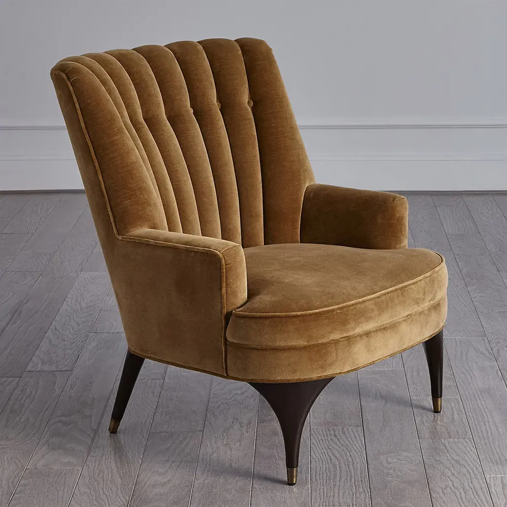 Serena Channel Tufted Arm Chair - Brown, Velvet