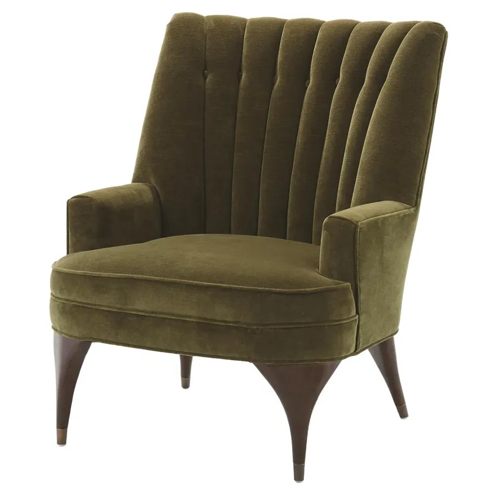 Serena Channel Tufted Arm Chair - Green, Velvet