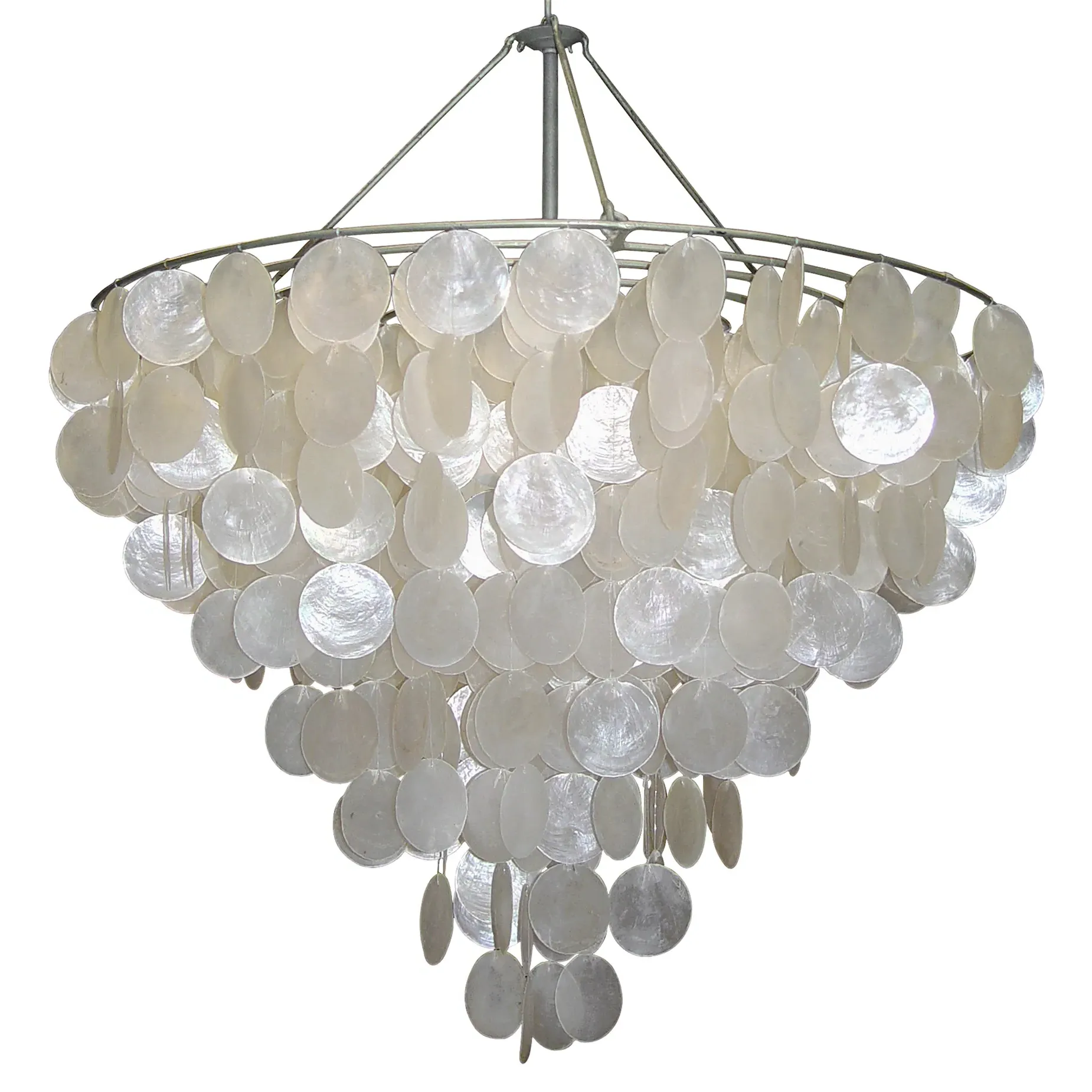 Serena Large Round Capiz Shell Chandelier - Ivory, Silver
