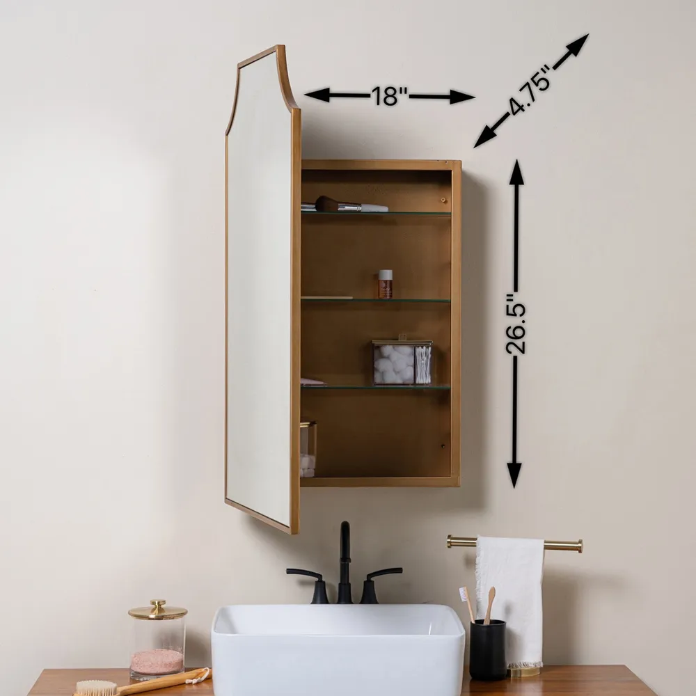 Serene Hollywood Regency Medicine Cabinet Mirror - Gold