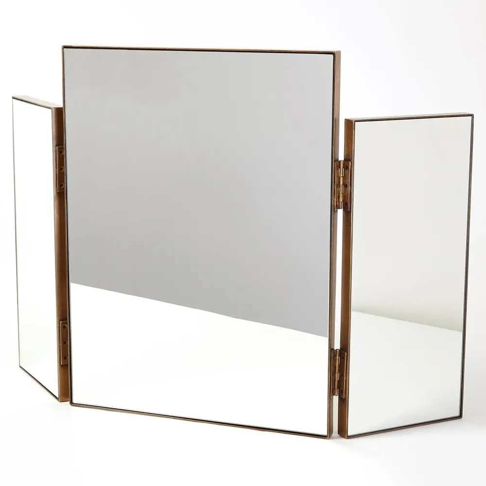 Serentine Tri-Fold Vanity Mirror - Antique Brass