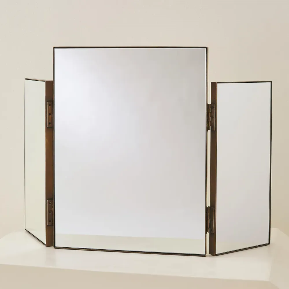 Serentine Tri-Fold Vanity Mirror - Antique Brass