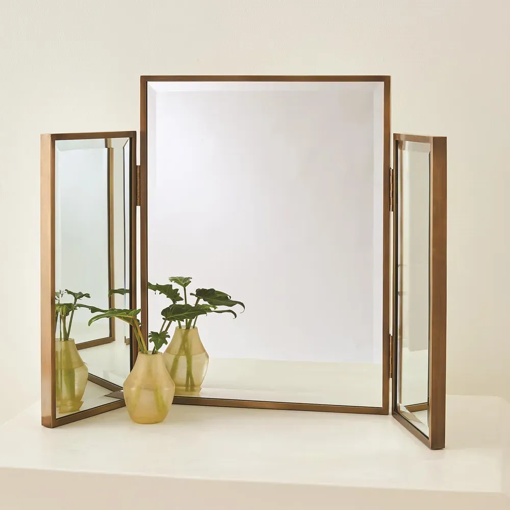 Serentine Tri-Fold Vanity Mirror - Antique Brass