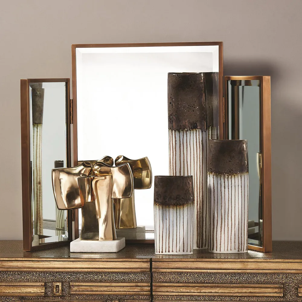 Serentine Tri-Fold Vanity Mirror - Antique Brass
