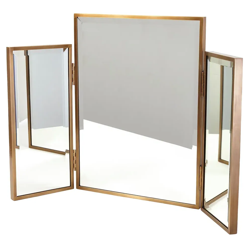 Serentine Tri-Fold Vanity Mirror - Antique Brass image