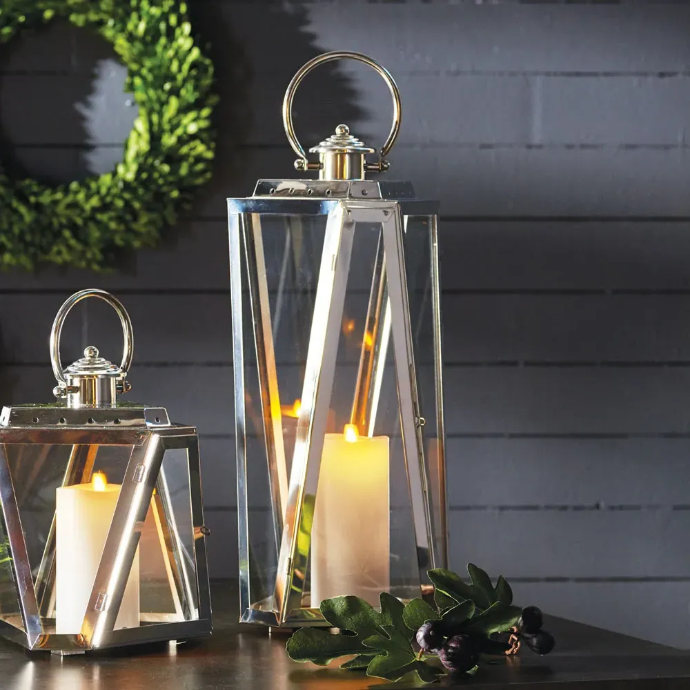 Seve Large Lantern Candleholder - Clear, Stainless Steel