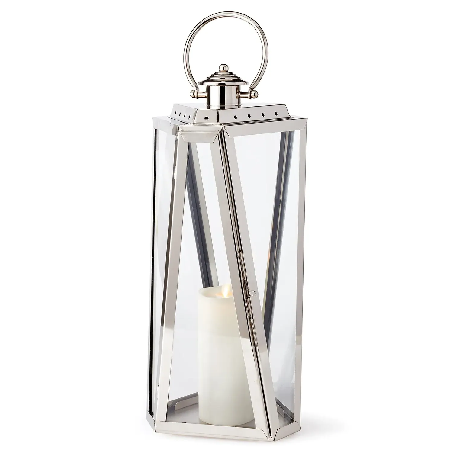 Seve Large Lantern Candleholder - Clear, Stainless Steel