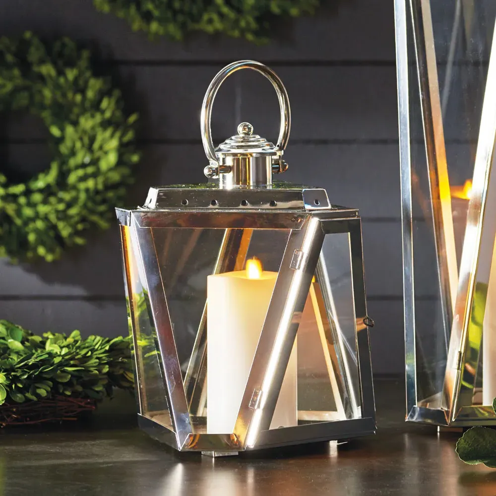 Seve Small Lantern Candleholder - Clear, Stainless Steel