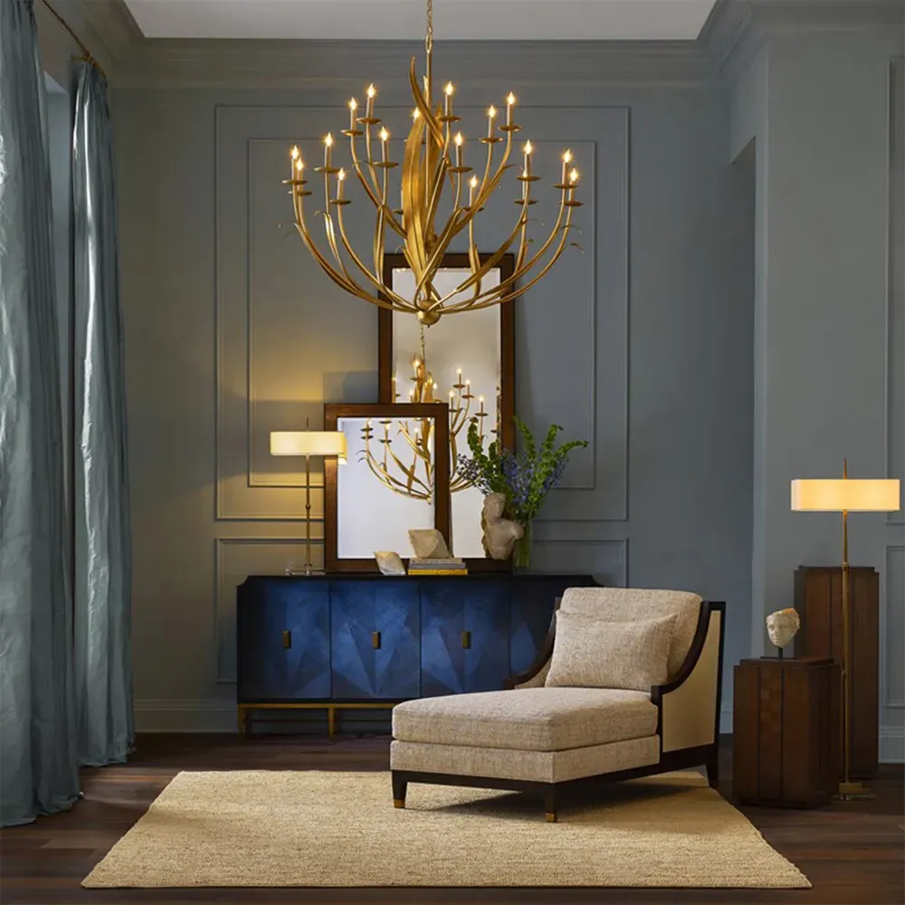 Sharon Large Candle Style Chandelier - Gold, Iron