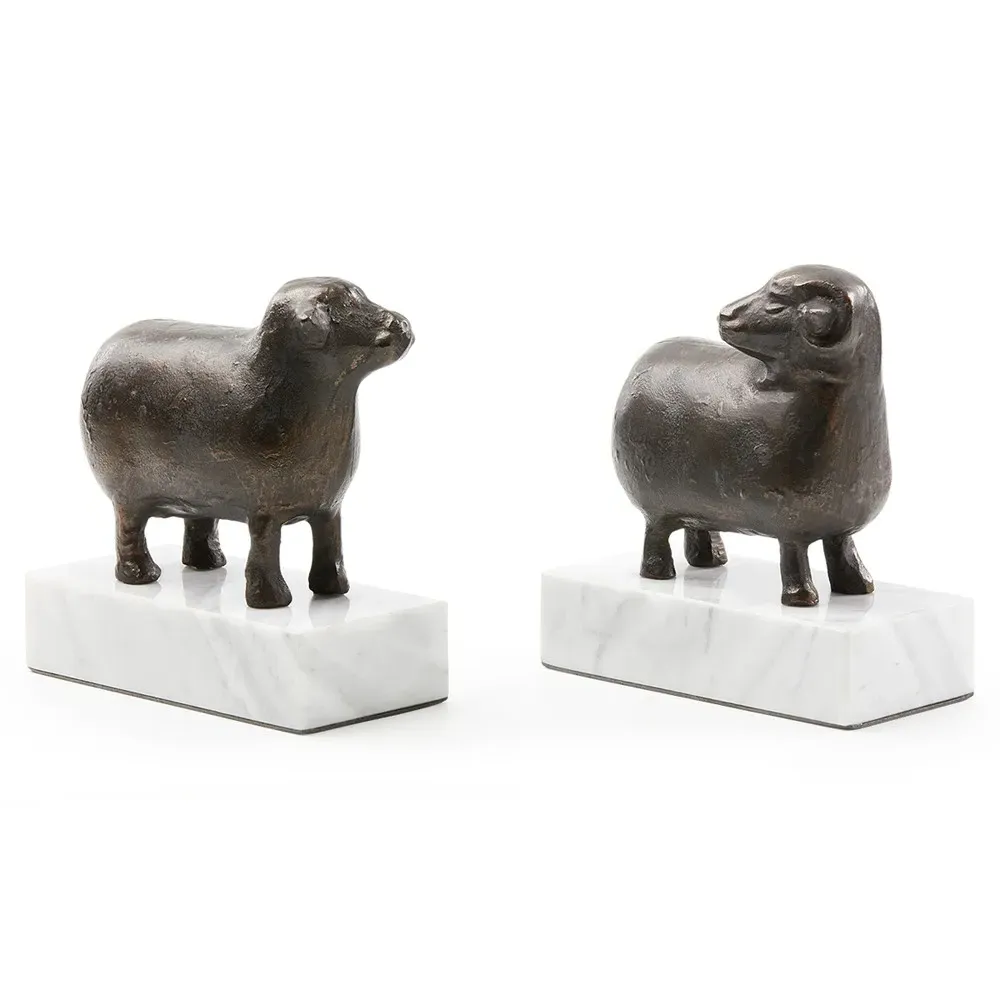Sheep Bookends - Bronze, Marble