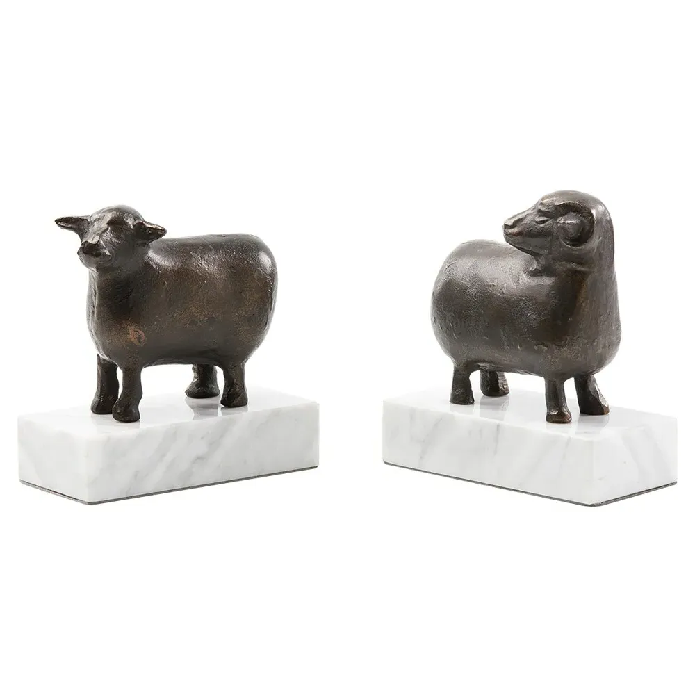 Sheep Bookends - Bronze, Marble