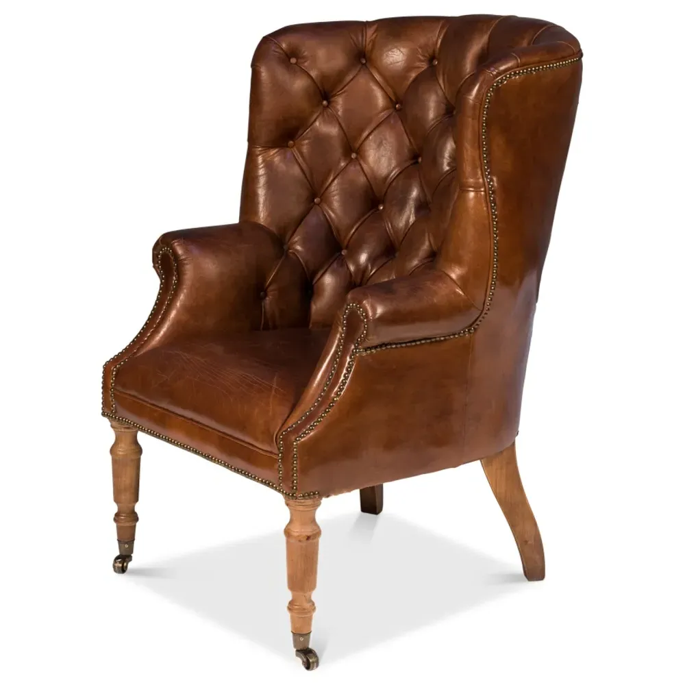 Shelby Tufted Leather Nailhead Arm Chair - Vintage Brown