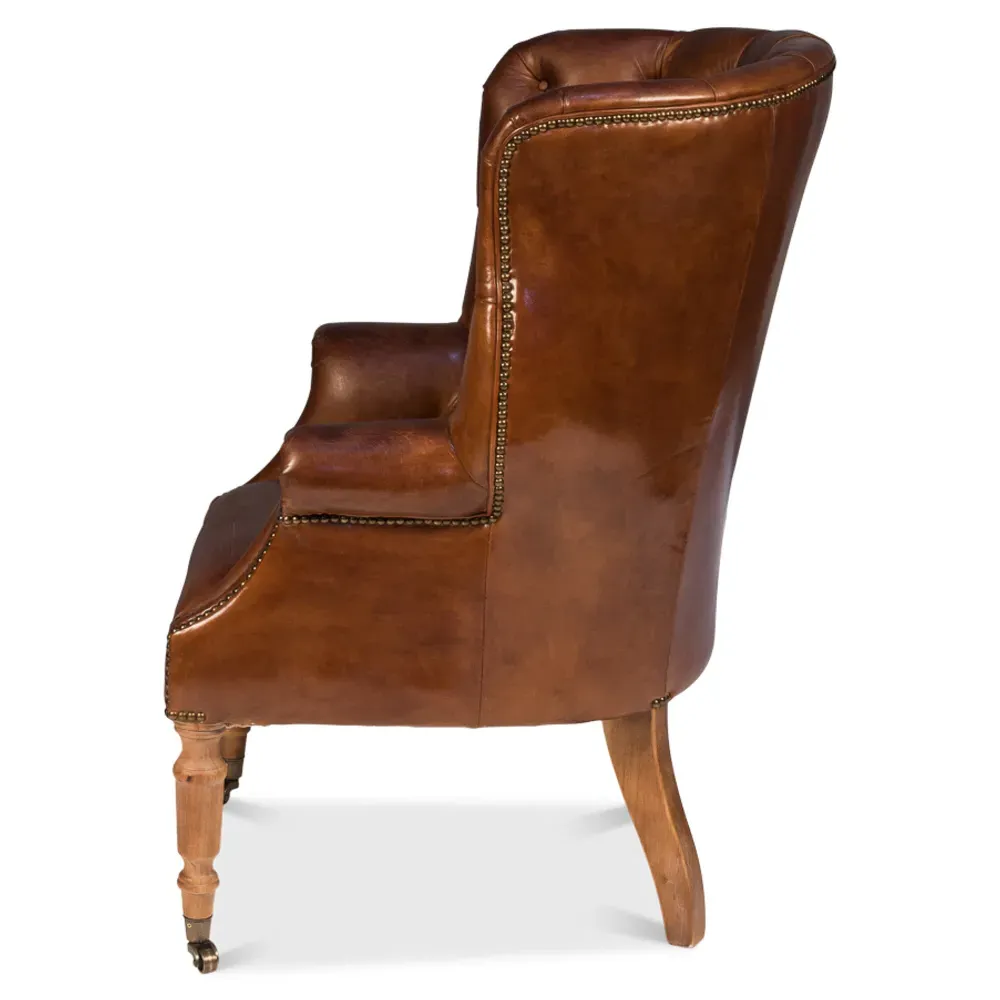 Shelby Tufted Leather Nailhead Arm Chair - Vintage Brown