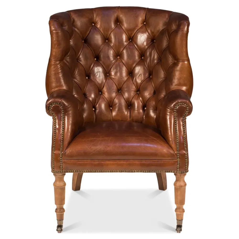 Shelby Tufted Leather Nailhead Arm Chair - Vintage Brown image
