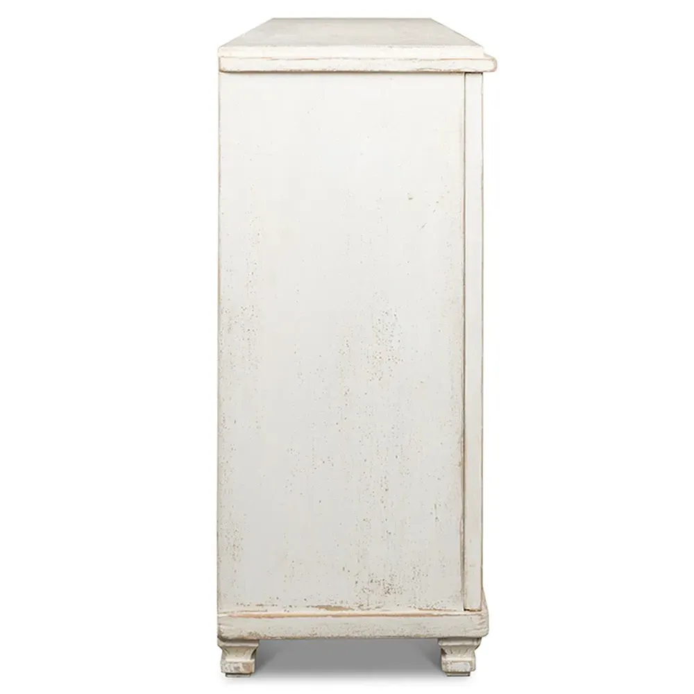 Shelly Coastal Beach Sideboard - White Wash, Pine Wood