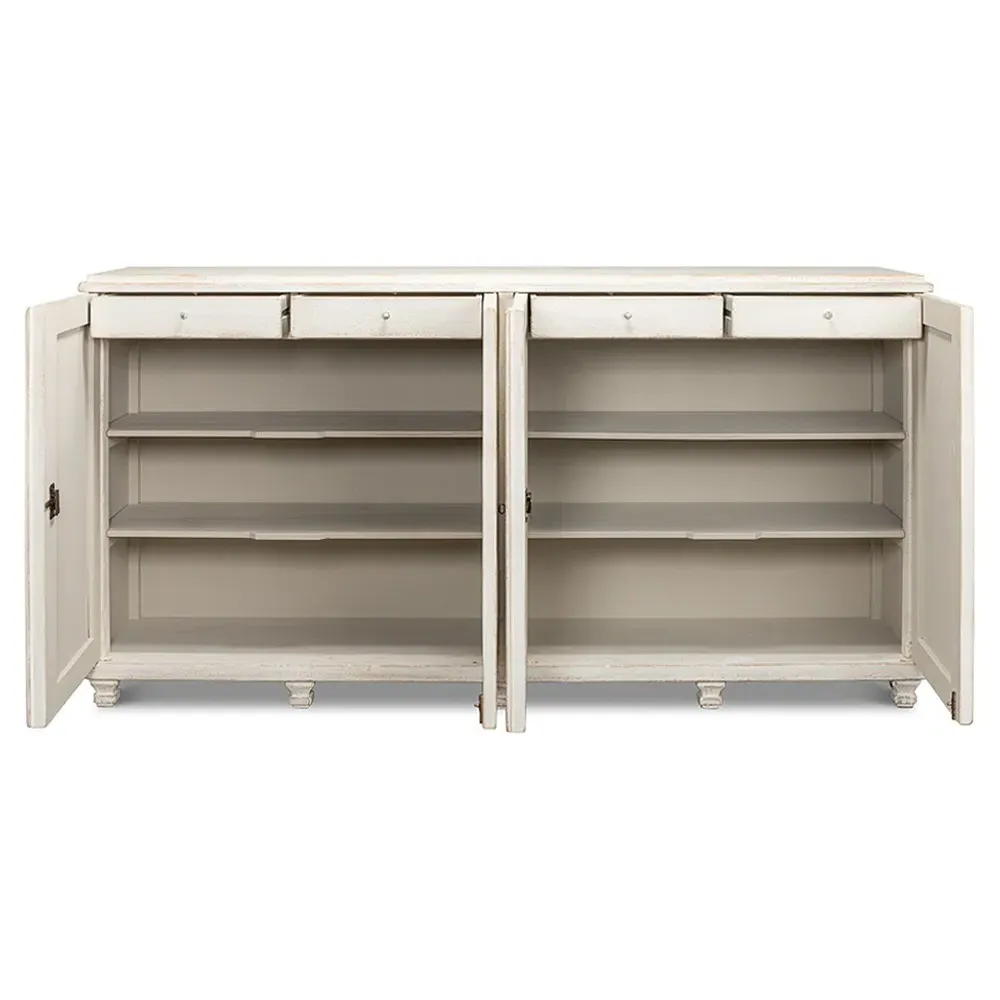 Shelly Coastal Beach Sideboard - White Wash, Pine Wood