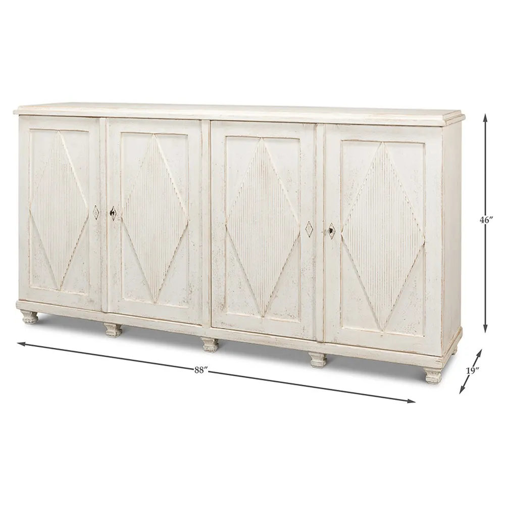Shelly Coastal Beach Sideboard - White Wash, Pine Wood