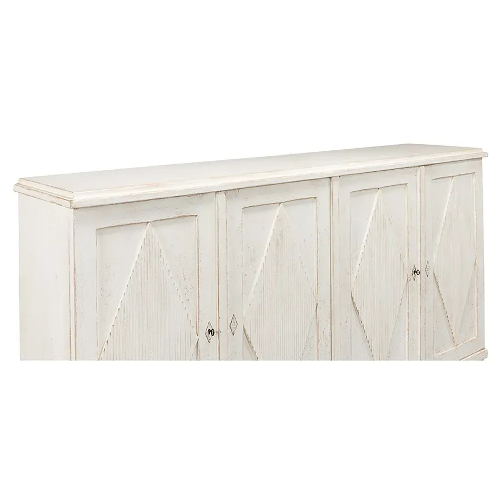 Shelly Coastal Beach Sideboard - White Wash, Pine Wood