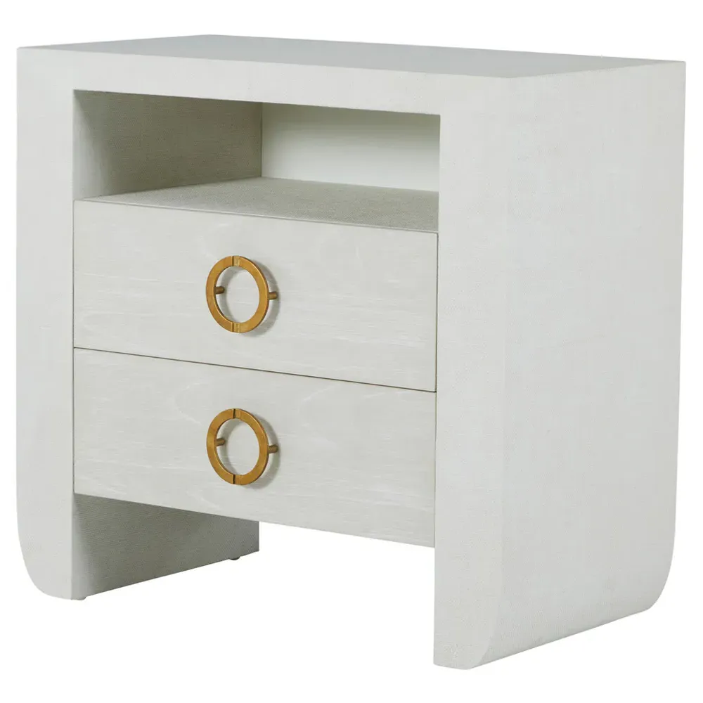 Sherie Nightstand with Raffia - White, Wood