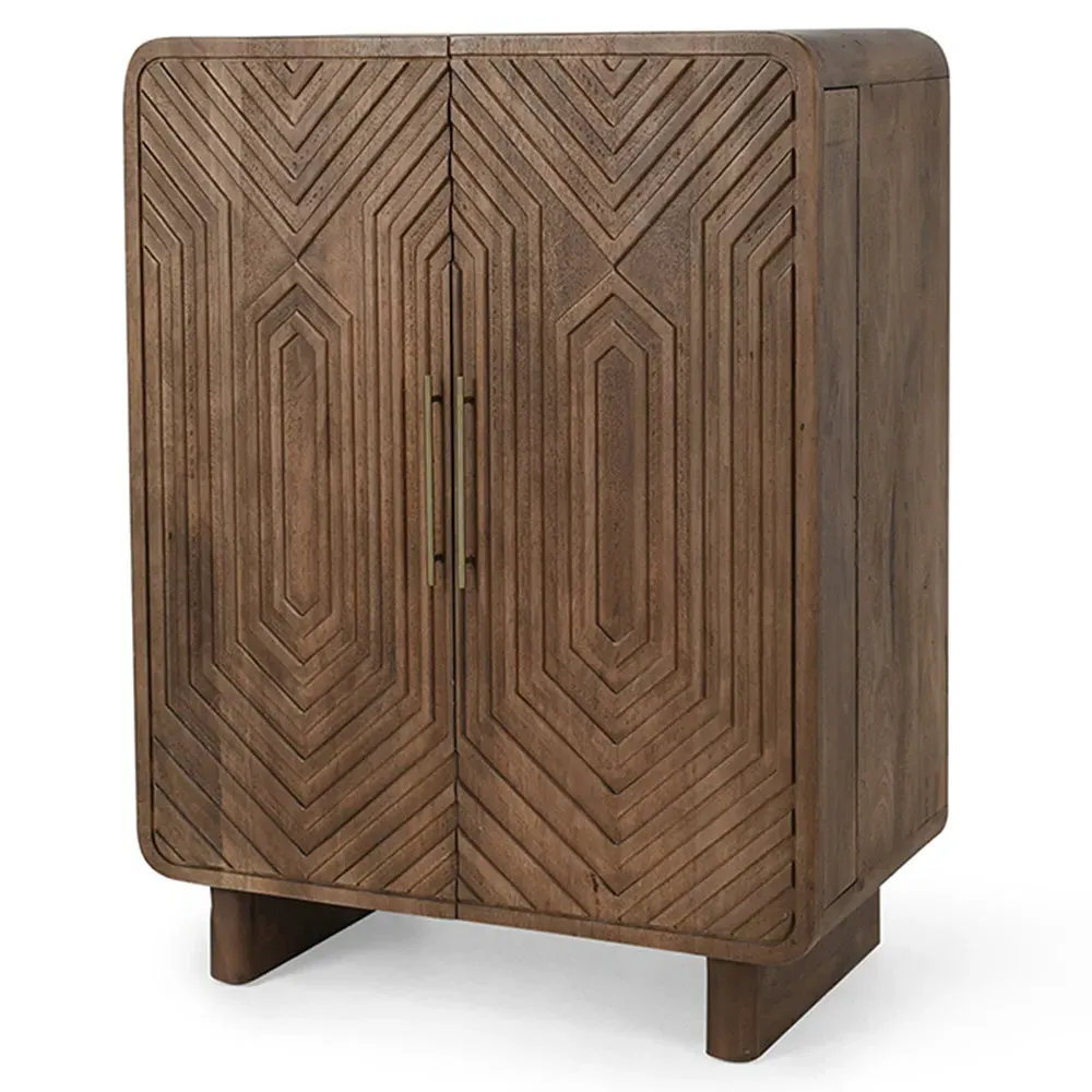 Sherwood Patterned 2 Door Bar Cabinet - Brown, Mango Wood