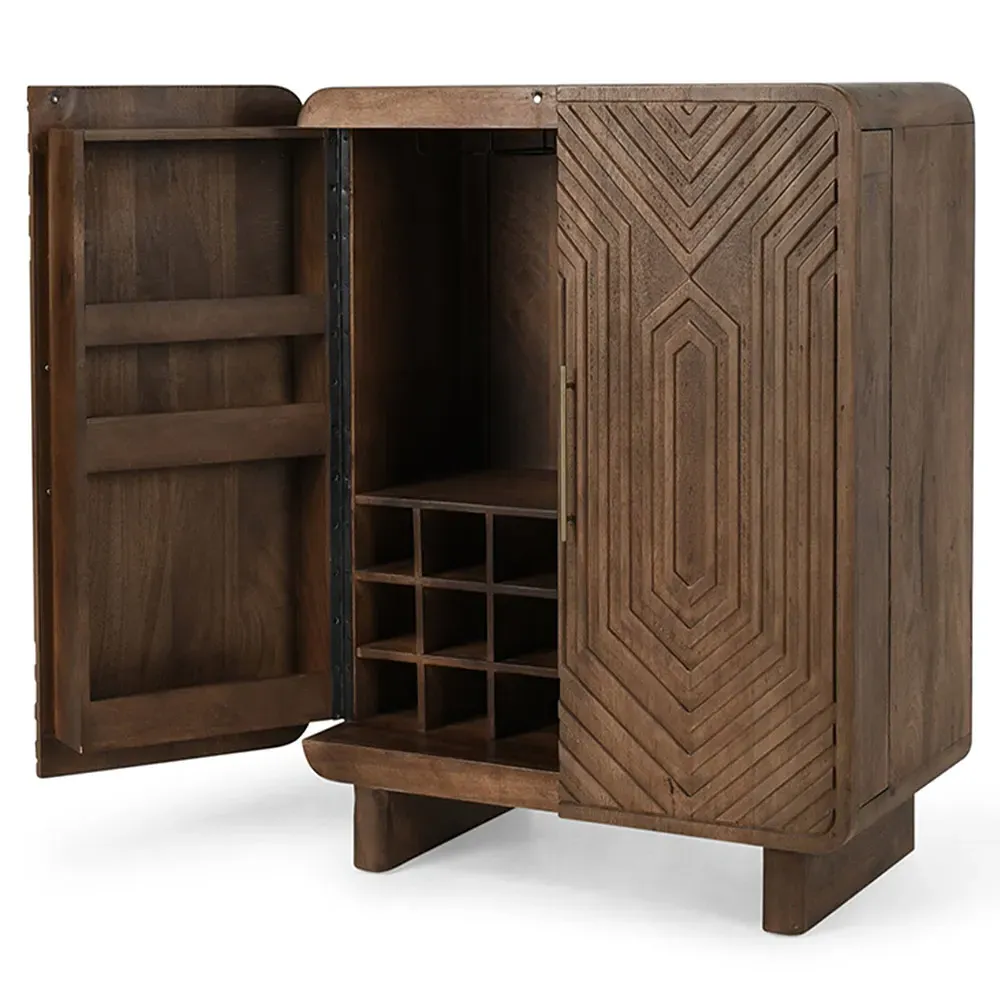 Sherwood Patterned 2 Door Bar Cabinet - Brown, Mango Wood