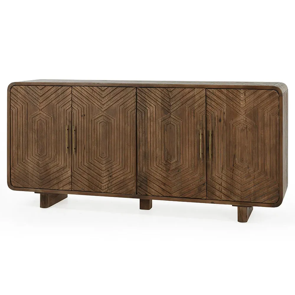 Sherwood Patterned 4 Door Sideboard - Brown, Mango Wood