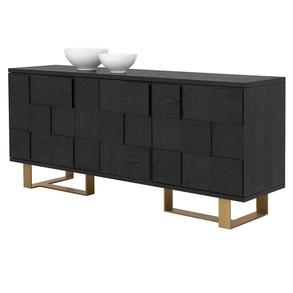 Shirley Checkered Sideboard - Black, Acacia Wood