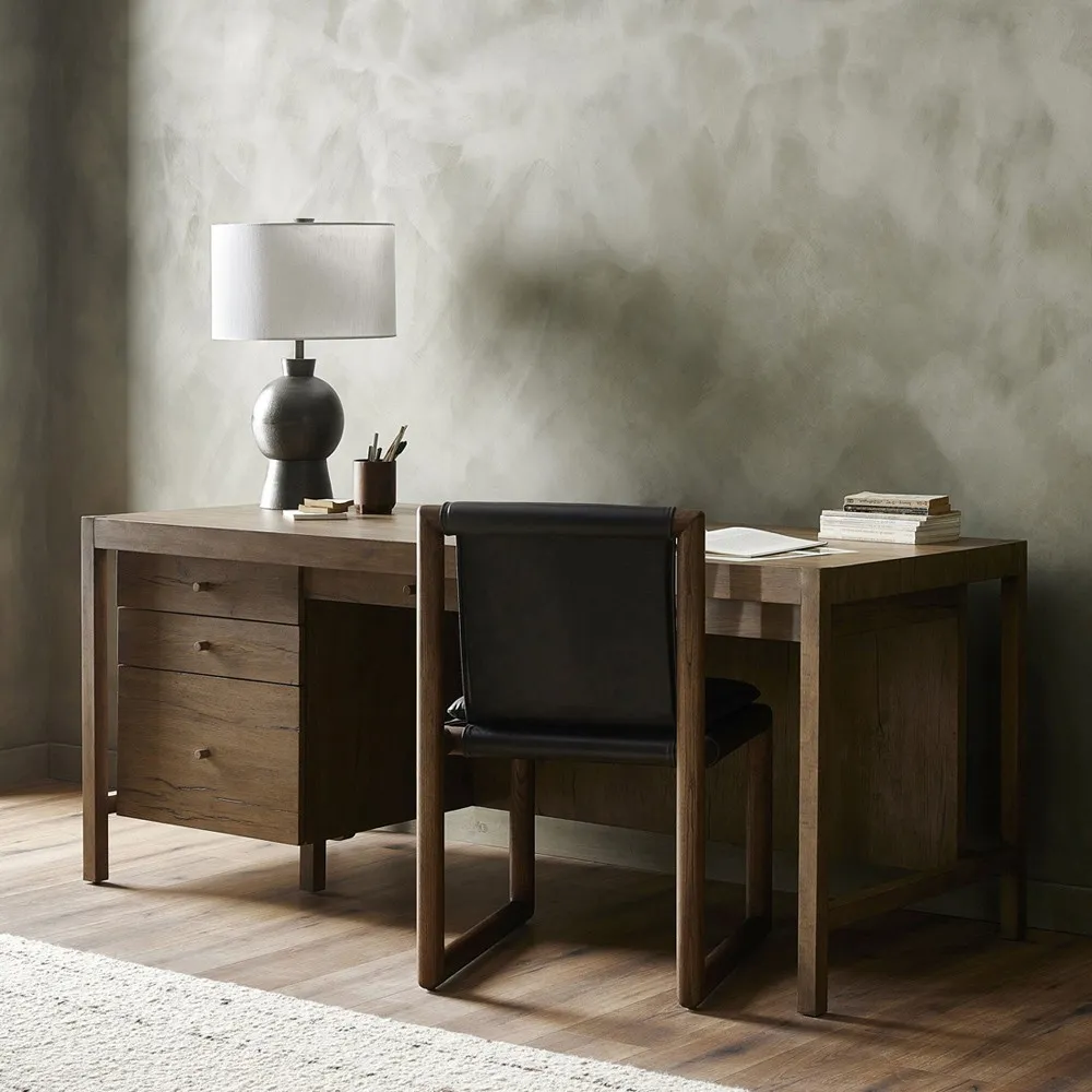 Sianna Executive Desk - Brown, Oak Wood