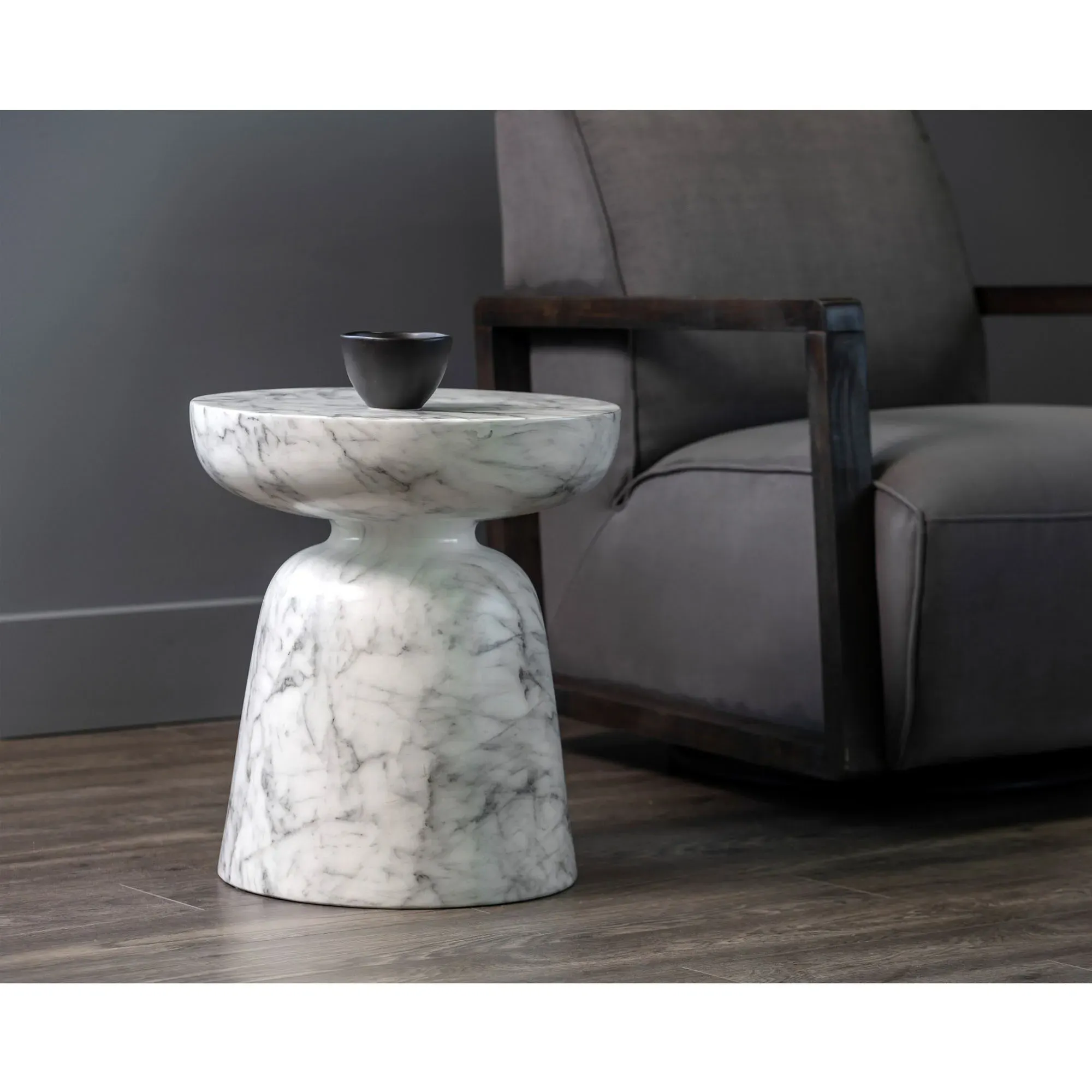 Sidney Hourglass End Table - White, Concrete