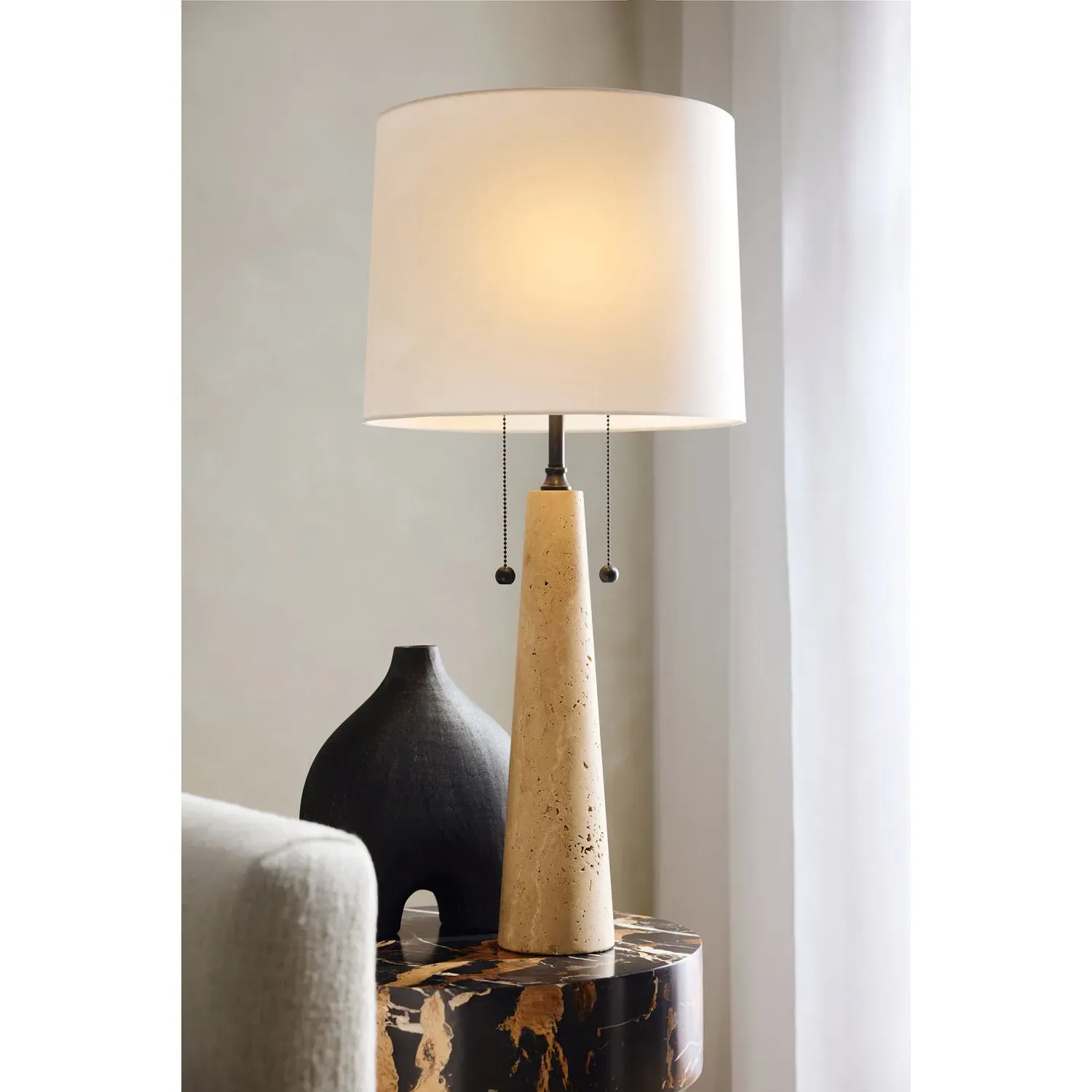 Sidney Table Lamp - Beige, Travertine