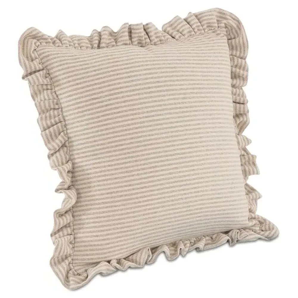 Sienna Ruffled Throw Pillow - Beige Striped, Polyester
