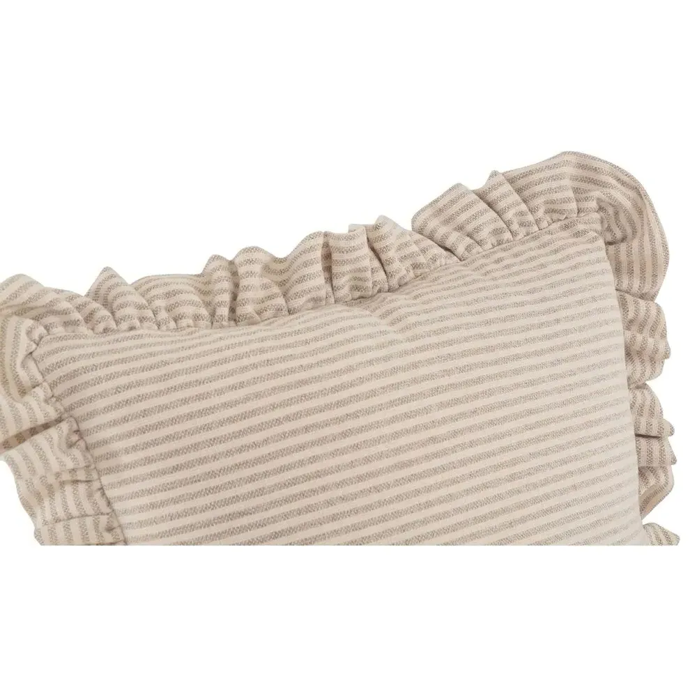 Sienna Ruffled Throw Pillow - Beige Striped, Polyester
